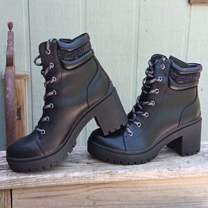 Ninewest Black Lug Sole Boot Stompers Ladies Size 9M  New Dead Stock Emo Grunge